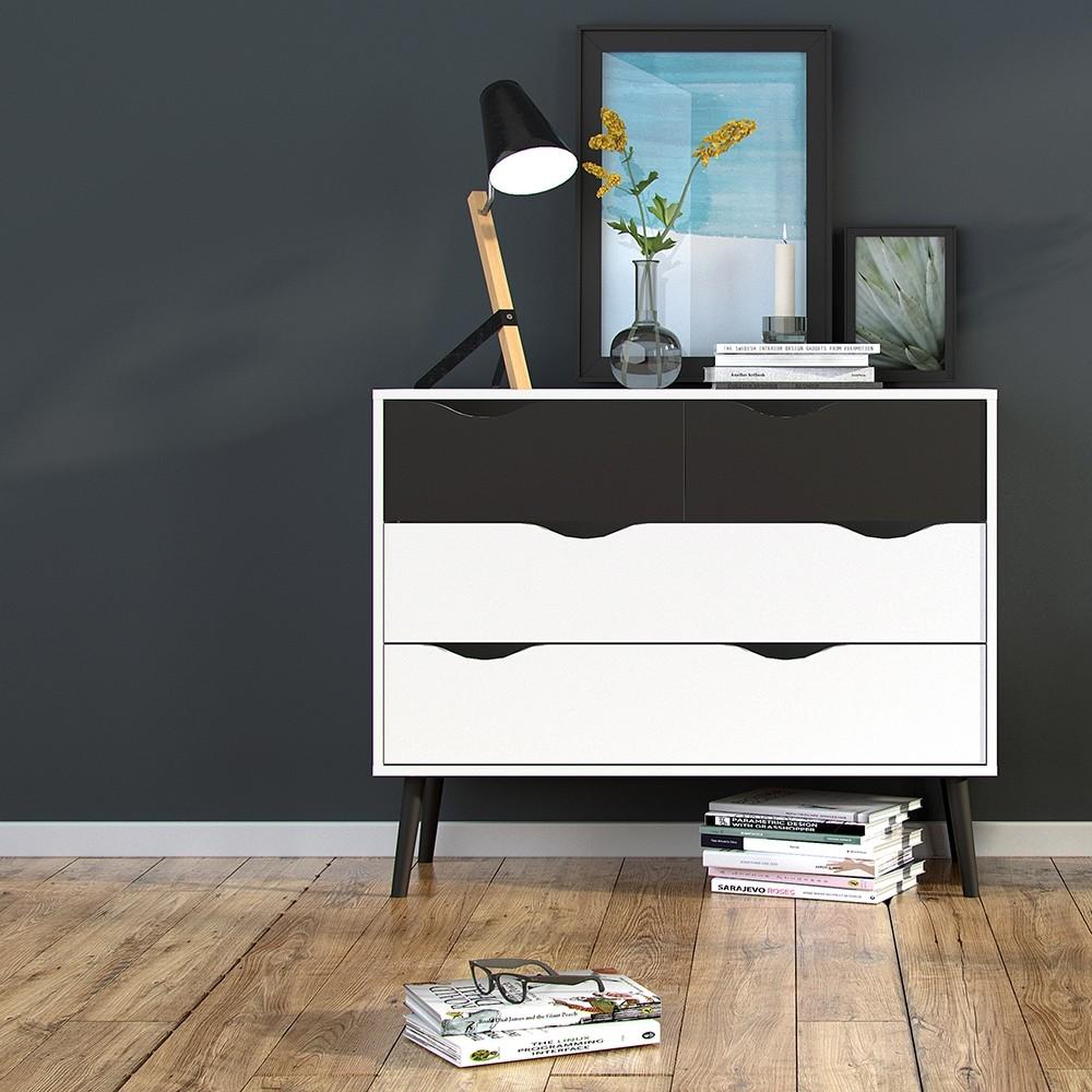Furniture To Go Oslo 4-Drawer Chest in White and Black (7047539549GM)