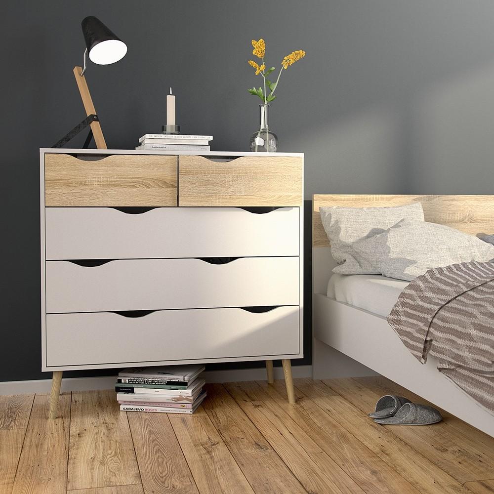 Furniture To Go Oslo 5-Drawer Chest in White and Oak (7047545649AK)