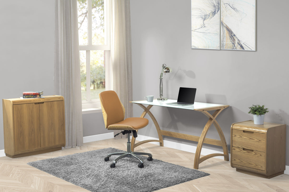 Jual Curve PC211 Office Chair in Oak and Tan Faux Leather