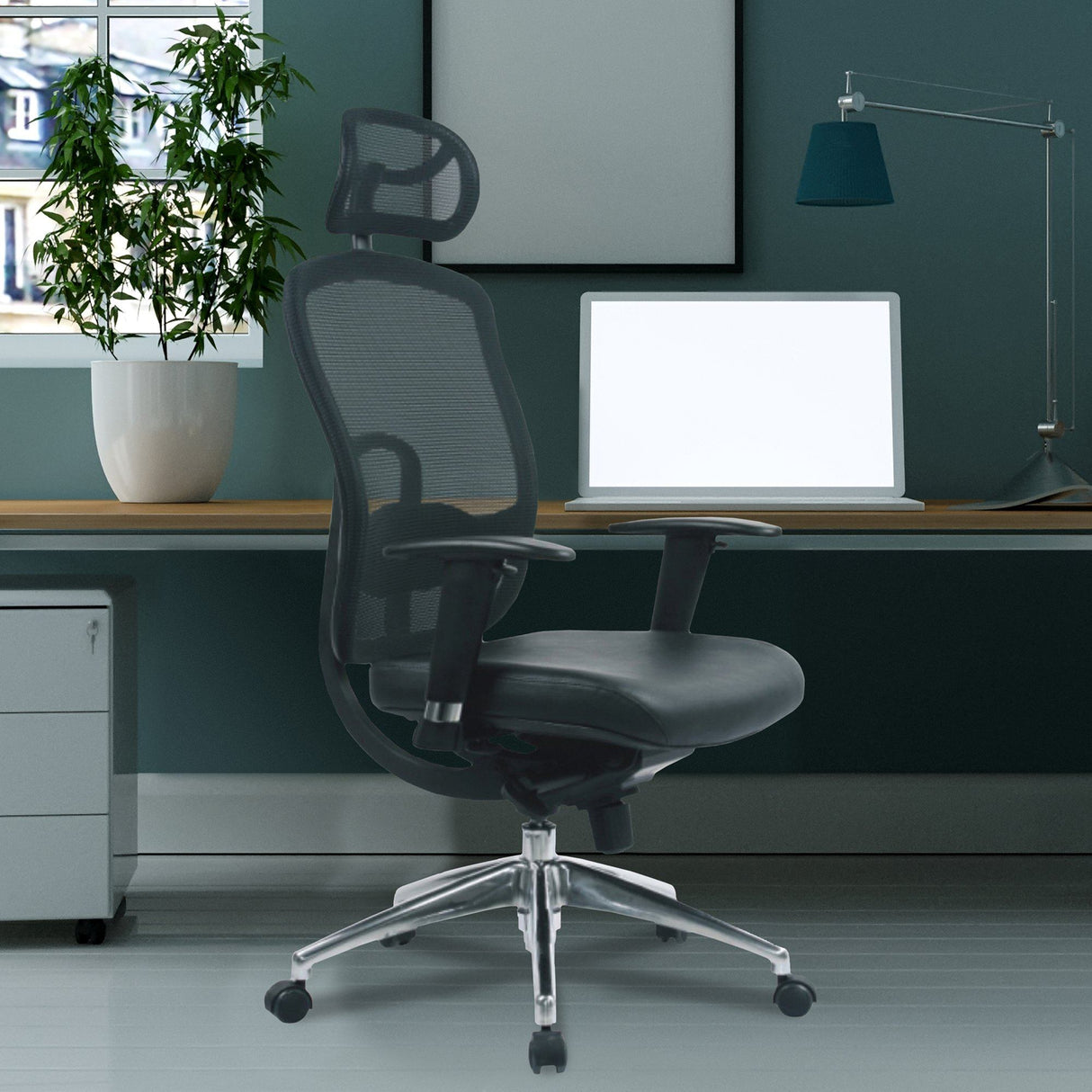 Nautilus Designs Liberty High Back Mesh Executive Armchair with Adjustable Headrest And Chrome Base - Black