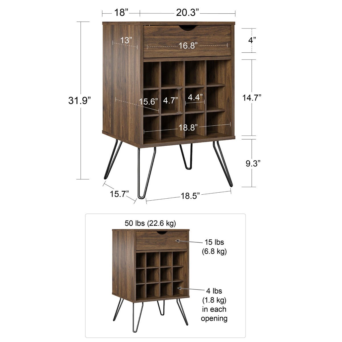 Novogratz Concord Brown Oak Wine Rack Cabinet (8374322COMNUK)