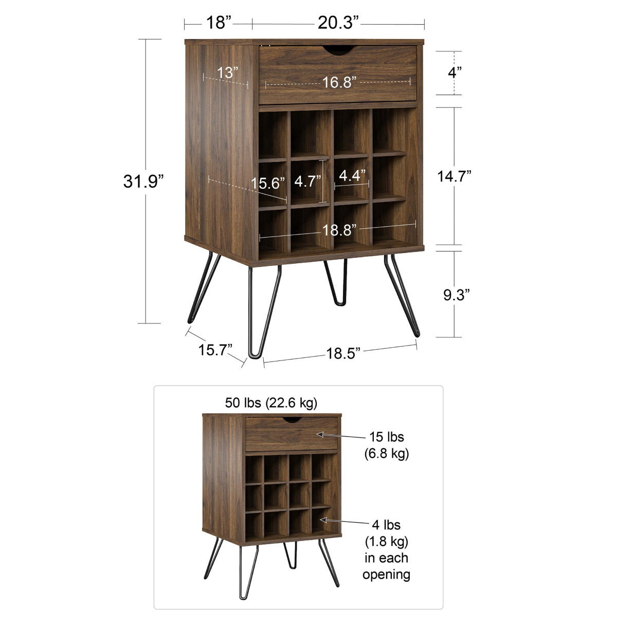 Novogratz Concord Walnut Wine Rack Cabinet (8374222COMNUK)
