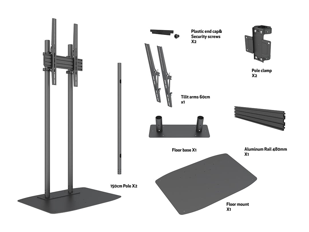 Multibrackets M Dual Pole Floorbase Pro TV Floor Stand 65"-90"
