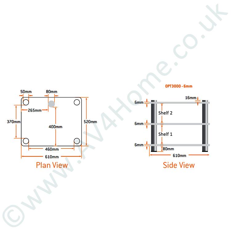 Optimum Prelude OPT-3000 Hifi Stand with 520mm deep shelves
