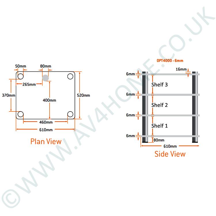 Optimum Prelude OPT-4000B Hifi Stand with 520mm deep shelves