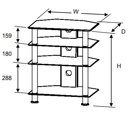 TTAP Classik 4 Shelf Black Glass Hi-Fi Stand (C303R-600-4BB)