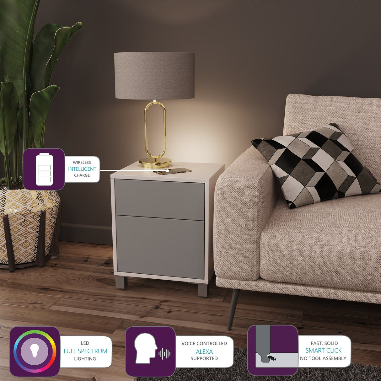 Frank Olsen LED Smart Click Side Table White & Grey