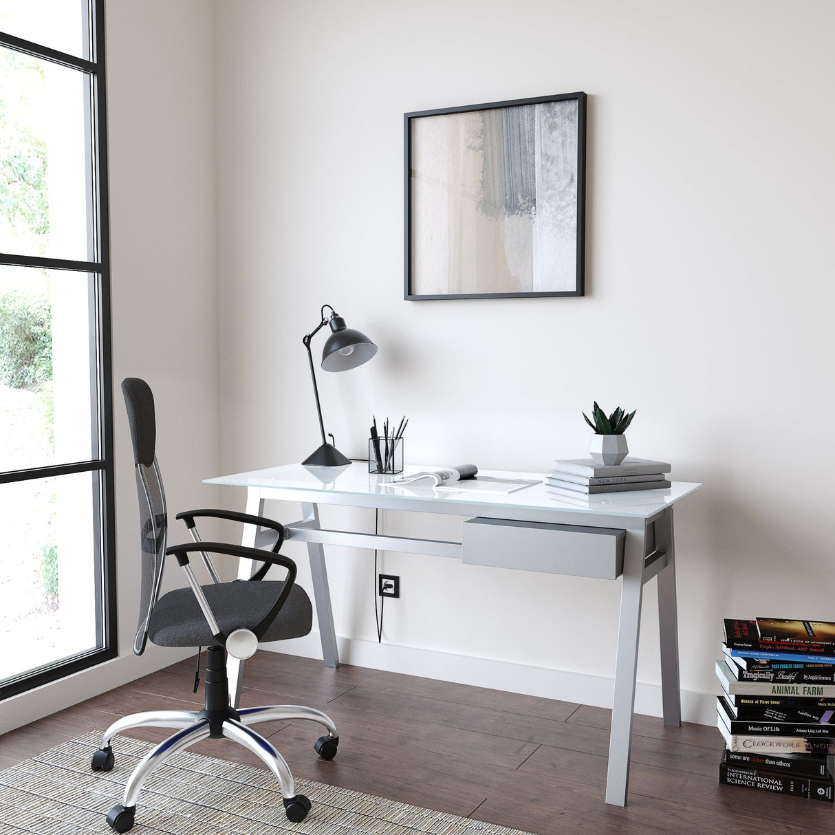 Alphason Richmond White Glass Home Office Desk (AW21928WHT)
