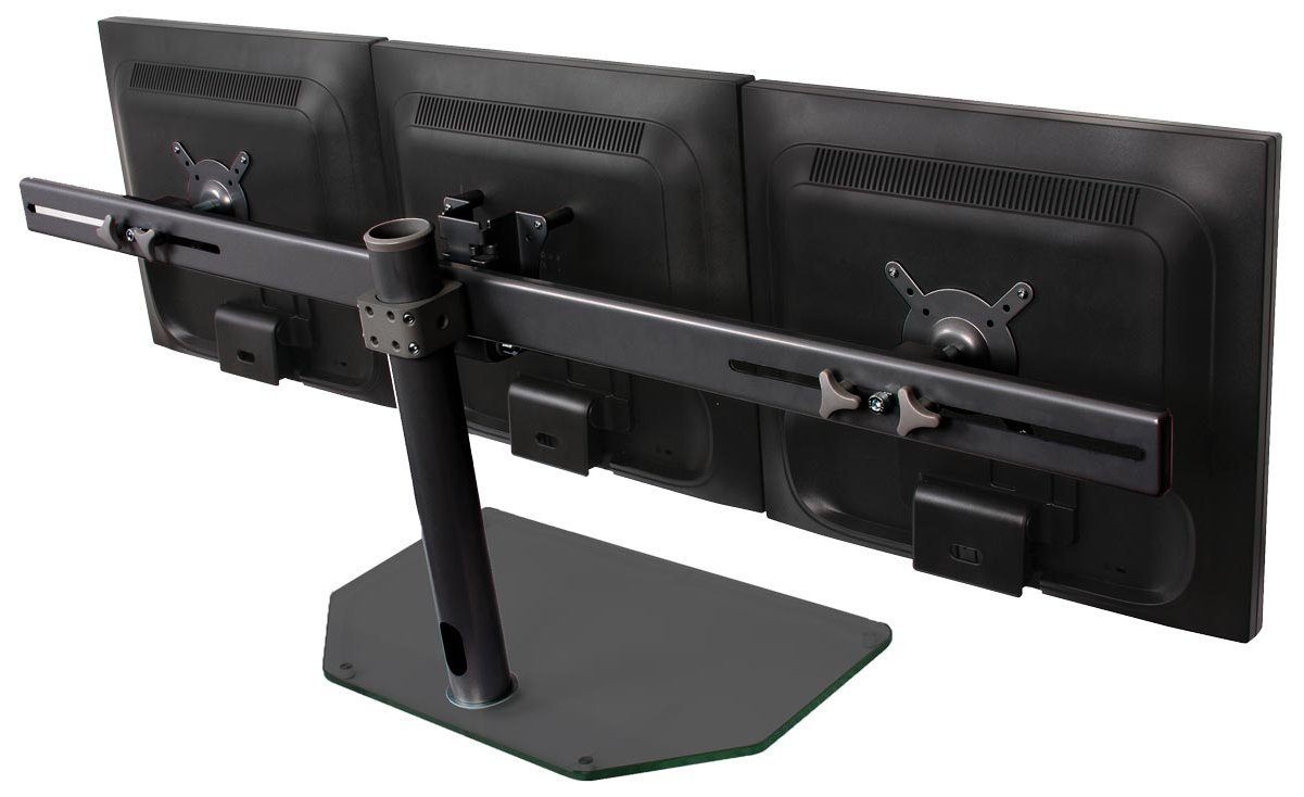 B-Tech BT7333 - Black Triple Screen Gaming Monitor Stand with Black Glass Base
