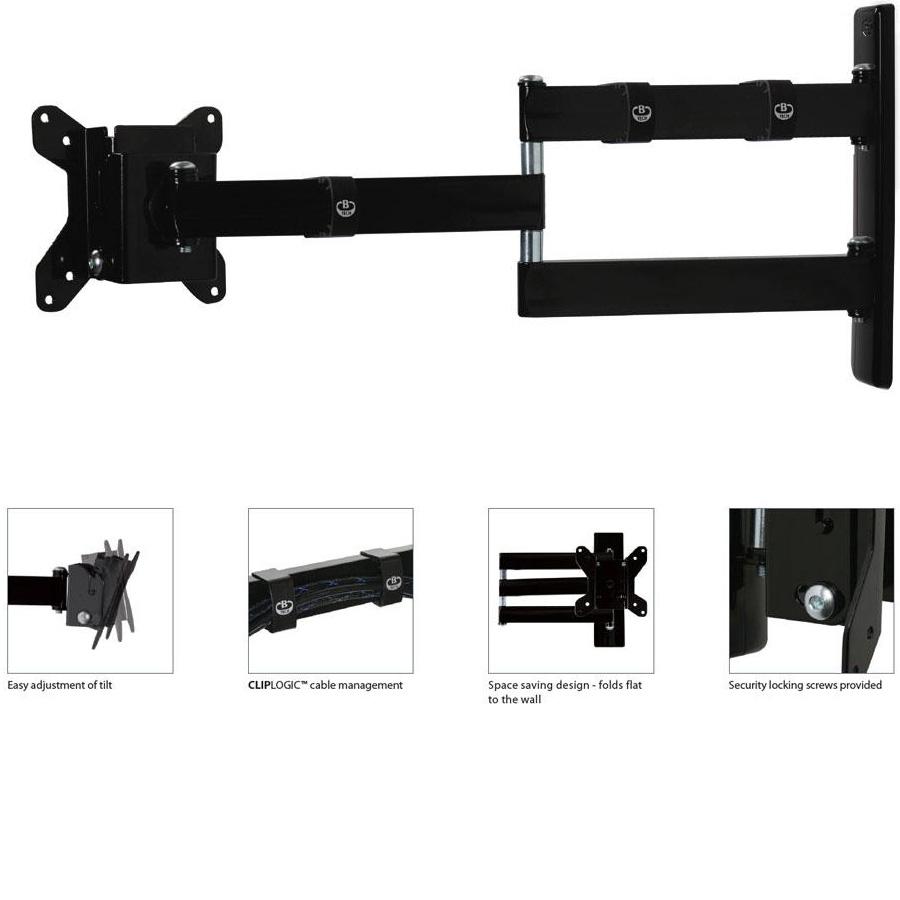 B-Tech BT7513B - Black Dual Arm TV Wall Bracket for TVs up to 23inch