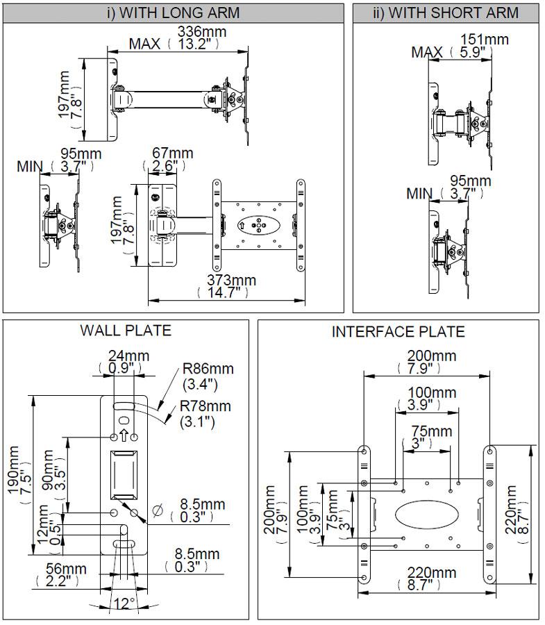 B-Tech BT7514 Black TV Wall Bracket for TVs up to 42inch