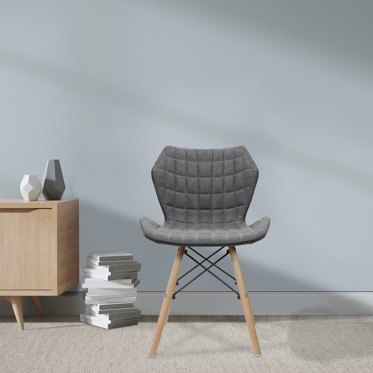 Nautilus Designs Amelia Stylish Lightweight Fabric Chair with Solid Beech Legs and Contemporary Panel Stitching - Grey