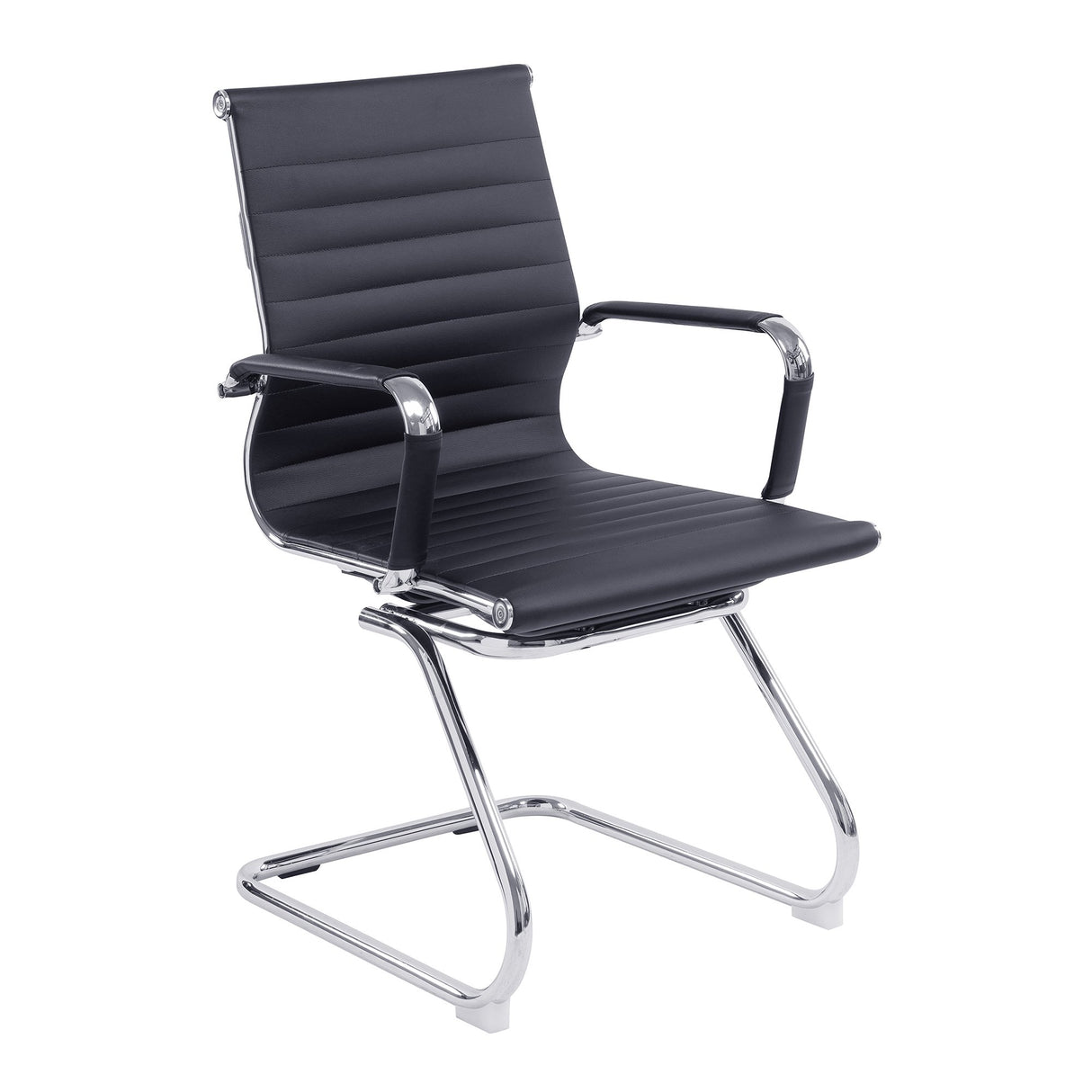 Nautilus Designs Aura Contemporary Medium Back Bonded Leather visitor Chair with Chrome Frame - Black
