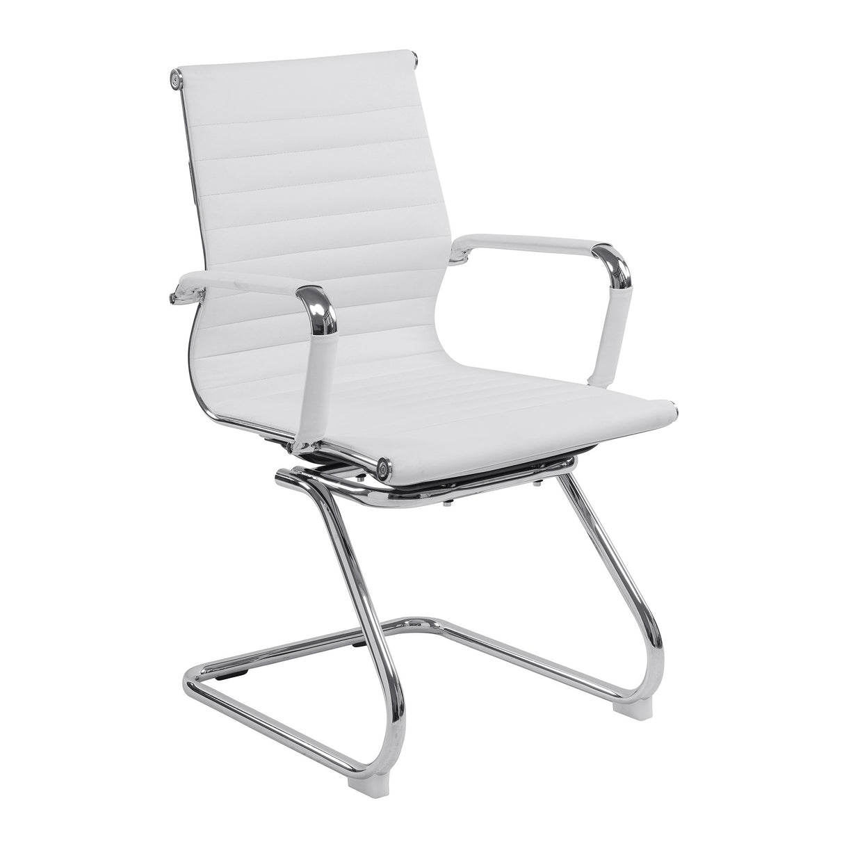 Nautilus Designs Aura Contemporary Medium Back Bonded Leather visitor Chair with Chrome Frame - White