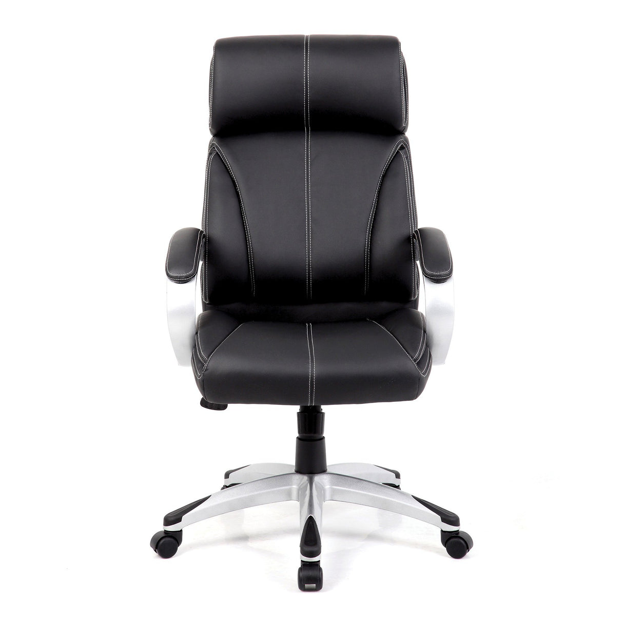 Nautilus Designs Cloud High Back Leather Faced Manager Chair with Satin Silver Finish to Armrests and Base - Black