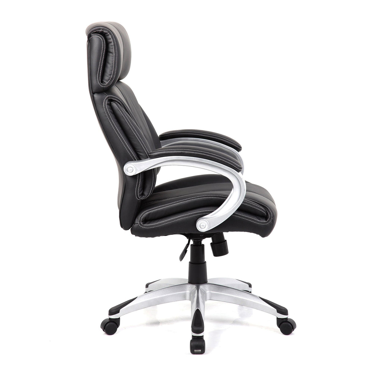 Nautilus Designs Cloud High Back Leather Faced Manager Chair with Satin Silver Finish to Armrests and Base - Black