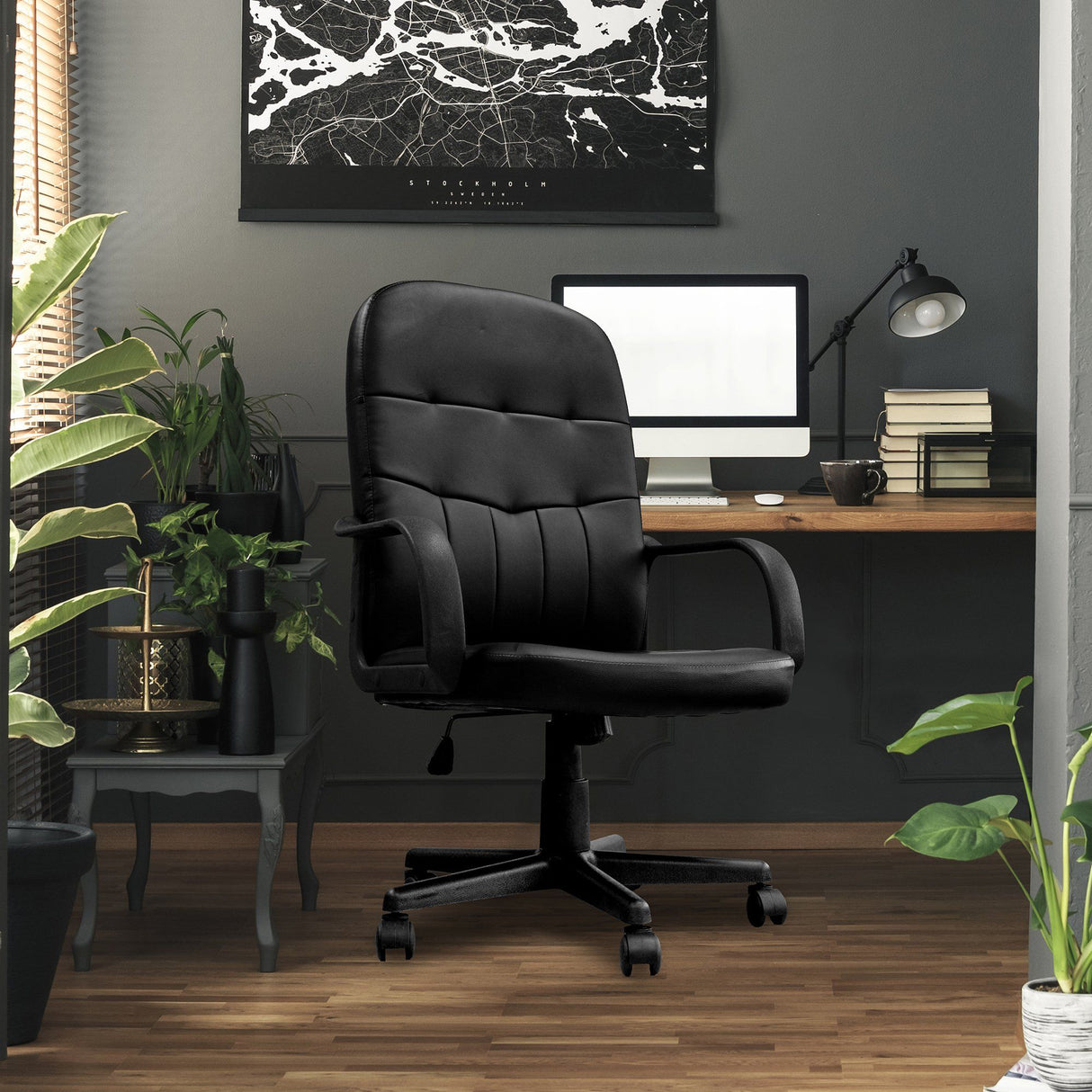 Nautilus Designs Orion High Back Bonded Leather Manager Chair with Integrated Lumbar Support - Black