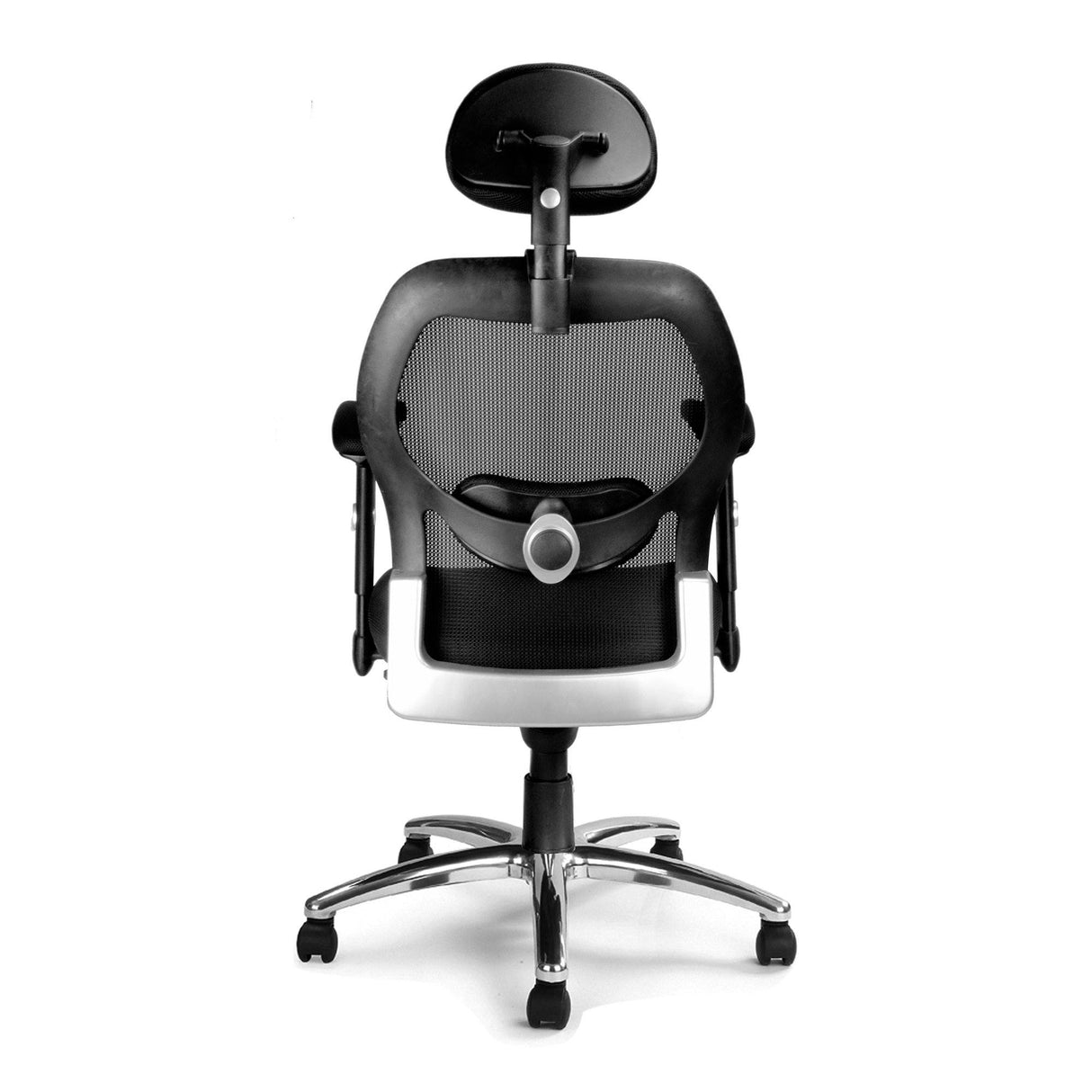 Nautilus Designs Hermes High Back Mesh Synchronous Executive Armchair with Adjustable Lumbar Support, Arms, Headrest and Chrome Base - Black
