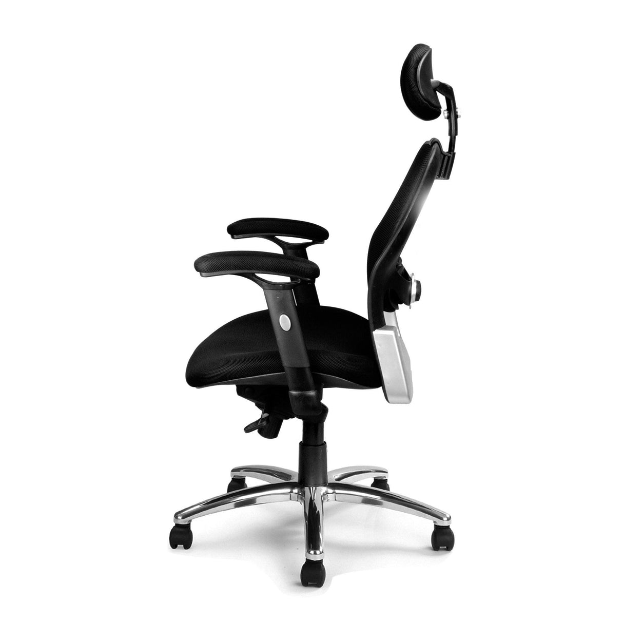 Nautilus Designs Hermes High Back Mesh Synchronous Executive Armchair with Adjustable Lumbar Support, Arms, Headrest and Chrome Base - Black
