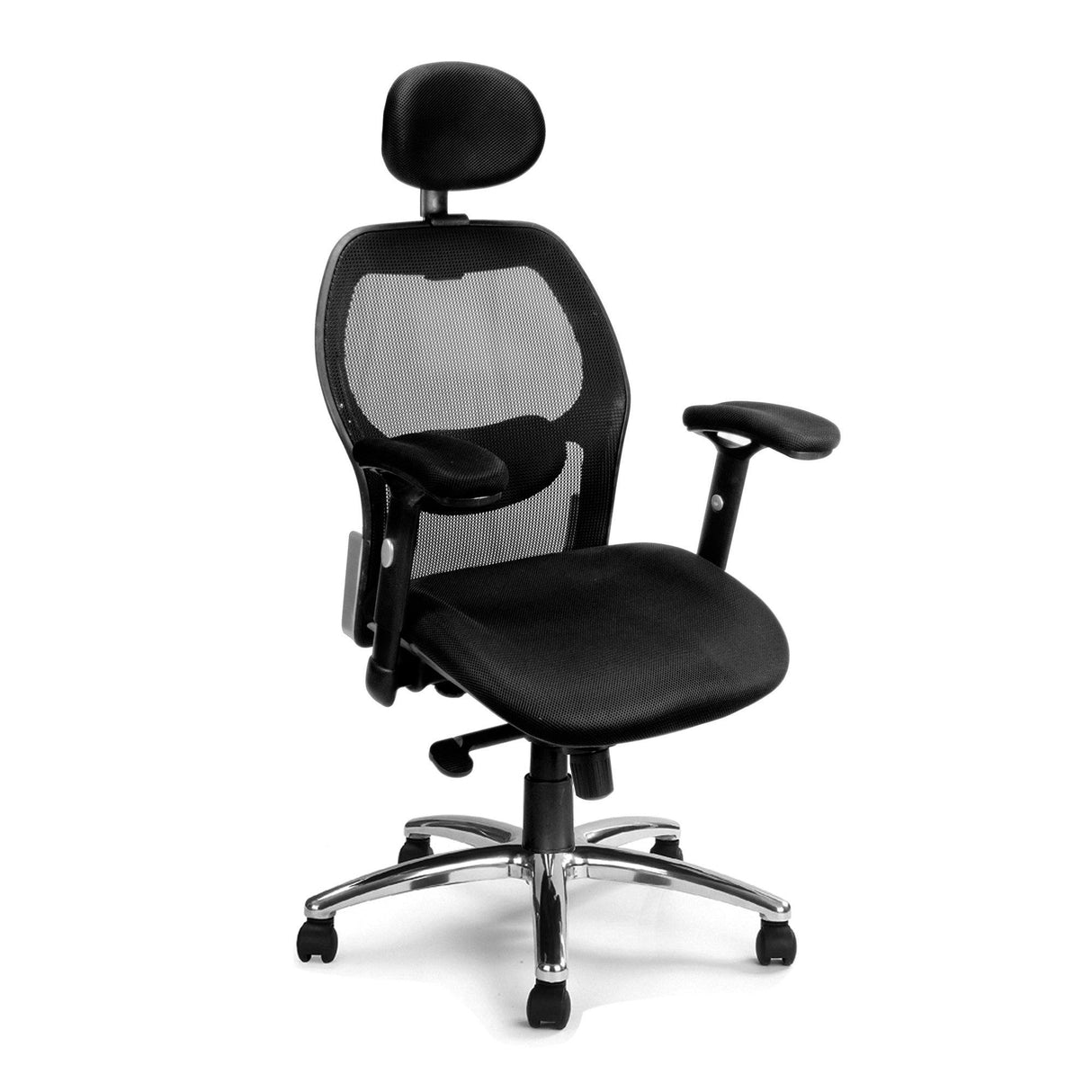 Nautilus Designs Hermes High Back Mesh Synchronous Executive Armchair with Adjustable Lumbar Support, Arms, Headrest and Chrome Base - Black