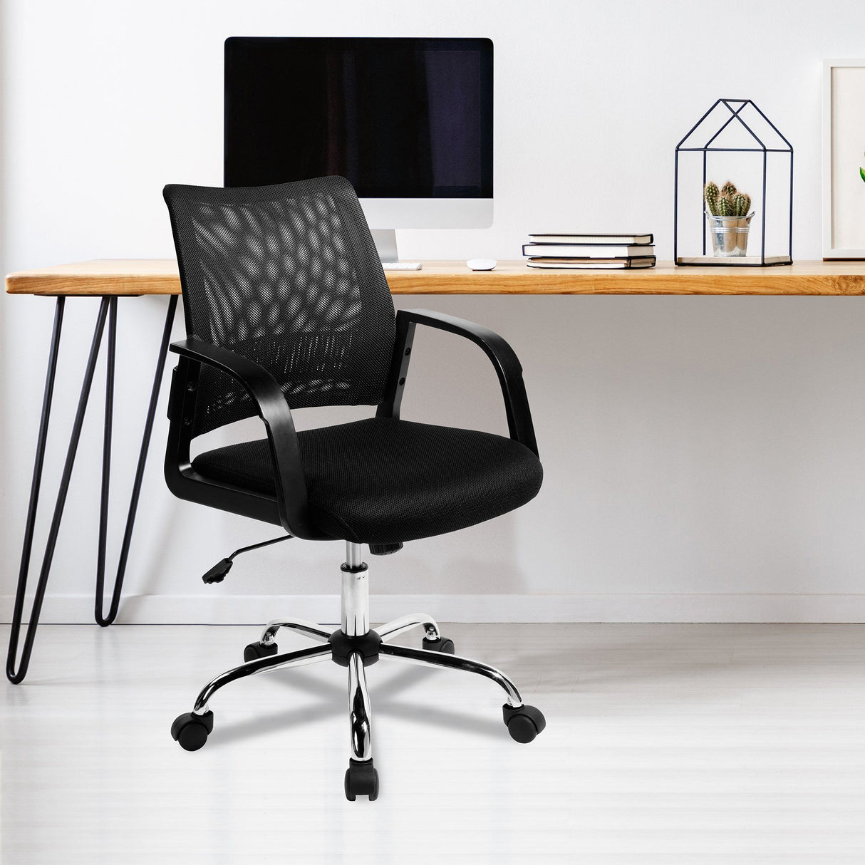 Nautilus Designs Calypso Medium Mesh Back Task Operator Armchair with Chrome Base - Black