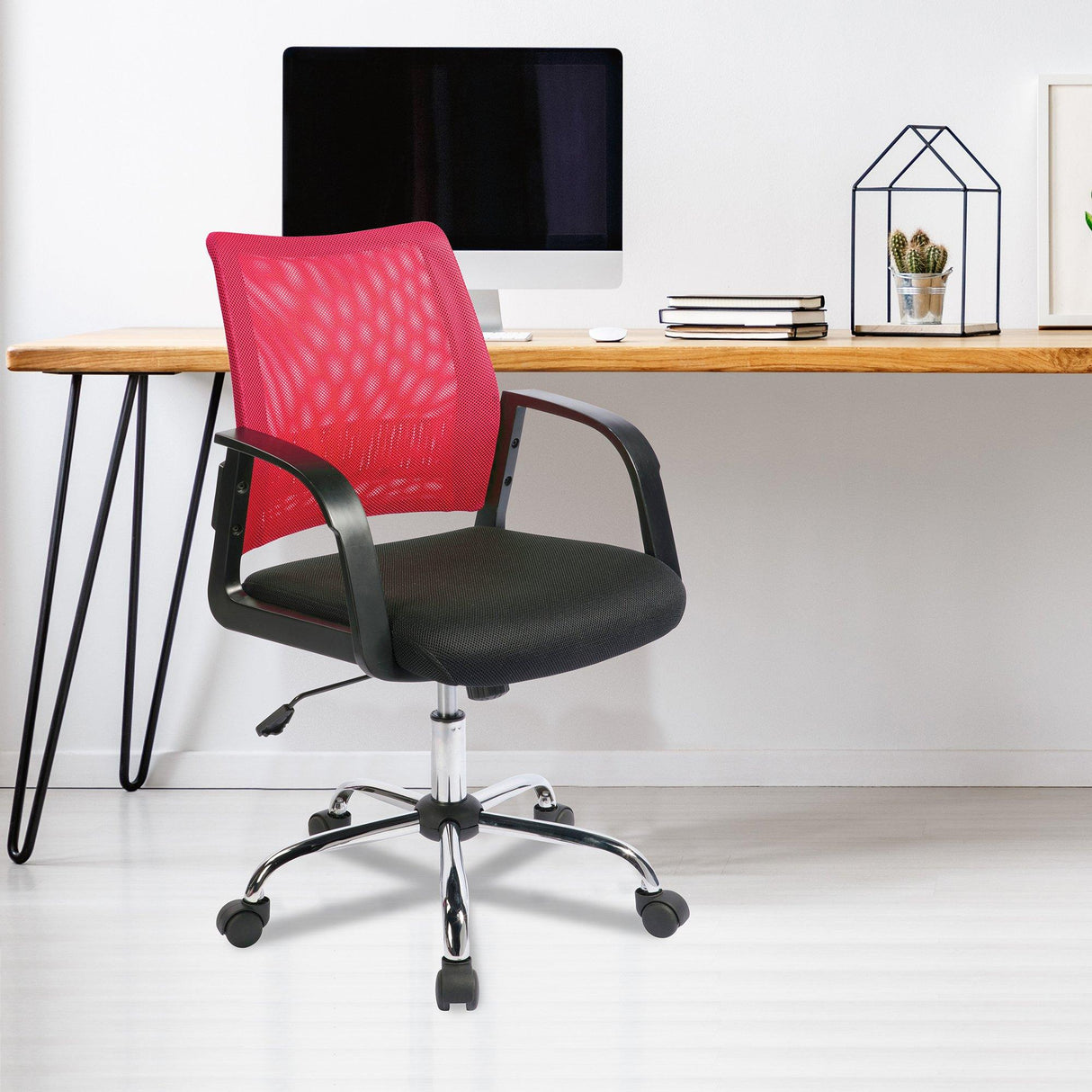 Nautilus Designs Calypso Medium Mesh Back Task Operator Armchair with Chrome Base - Raspberry