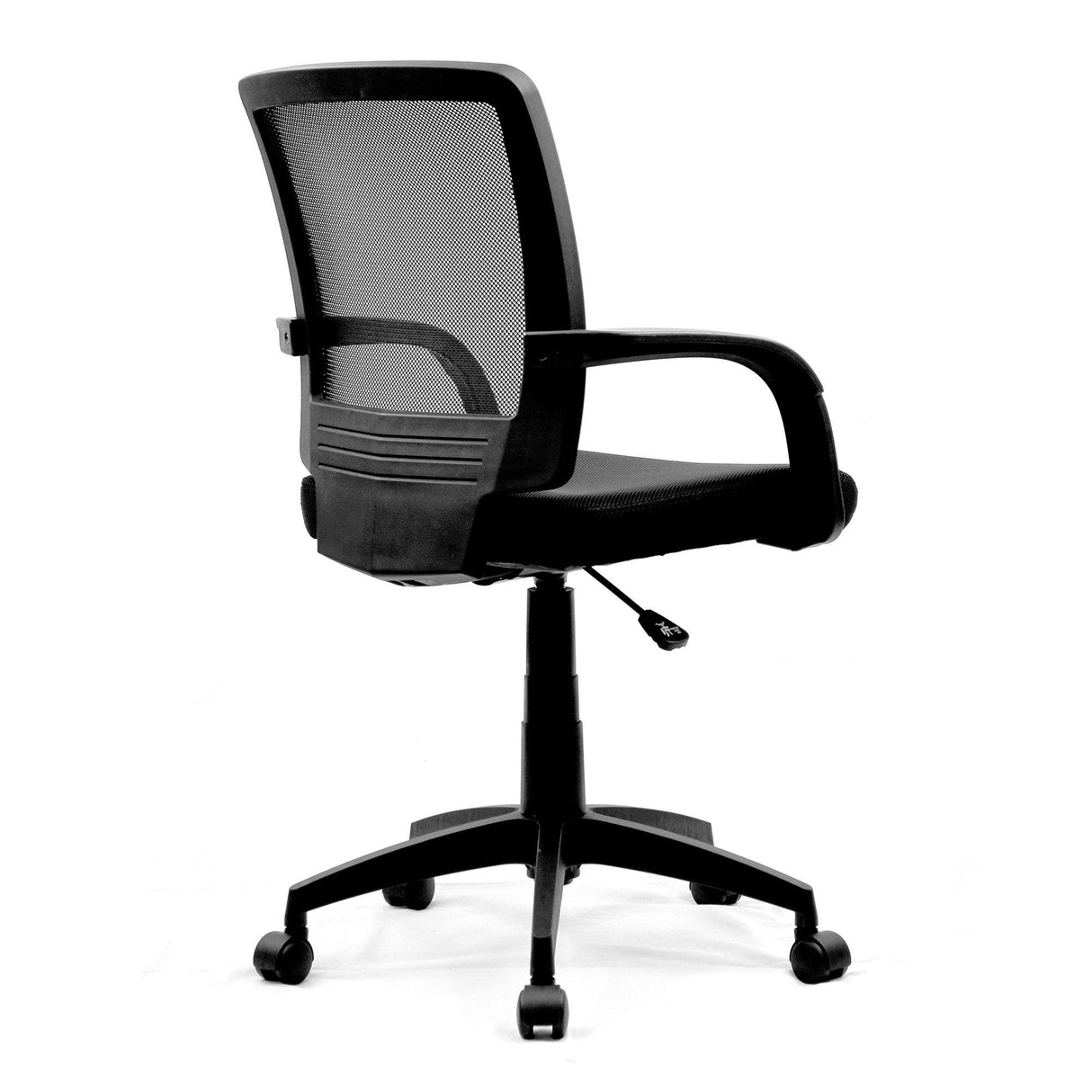 Nautilus Designs Beta Medium Back Mesh Chair with Contoured Back and Upholstered Black Fabric Seat with Waterfall Front - Black