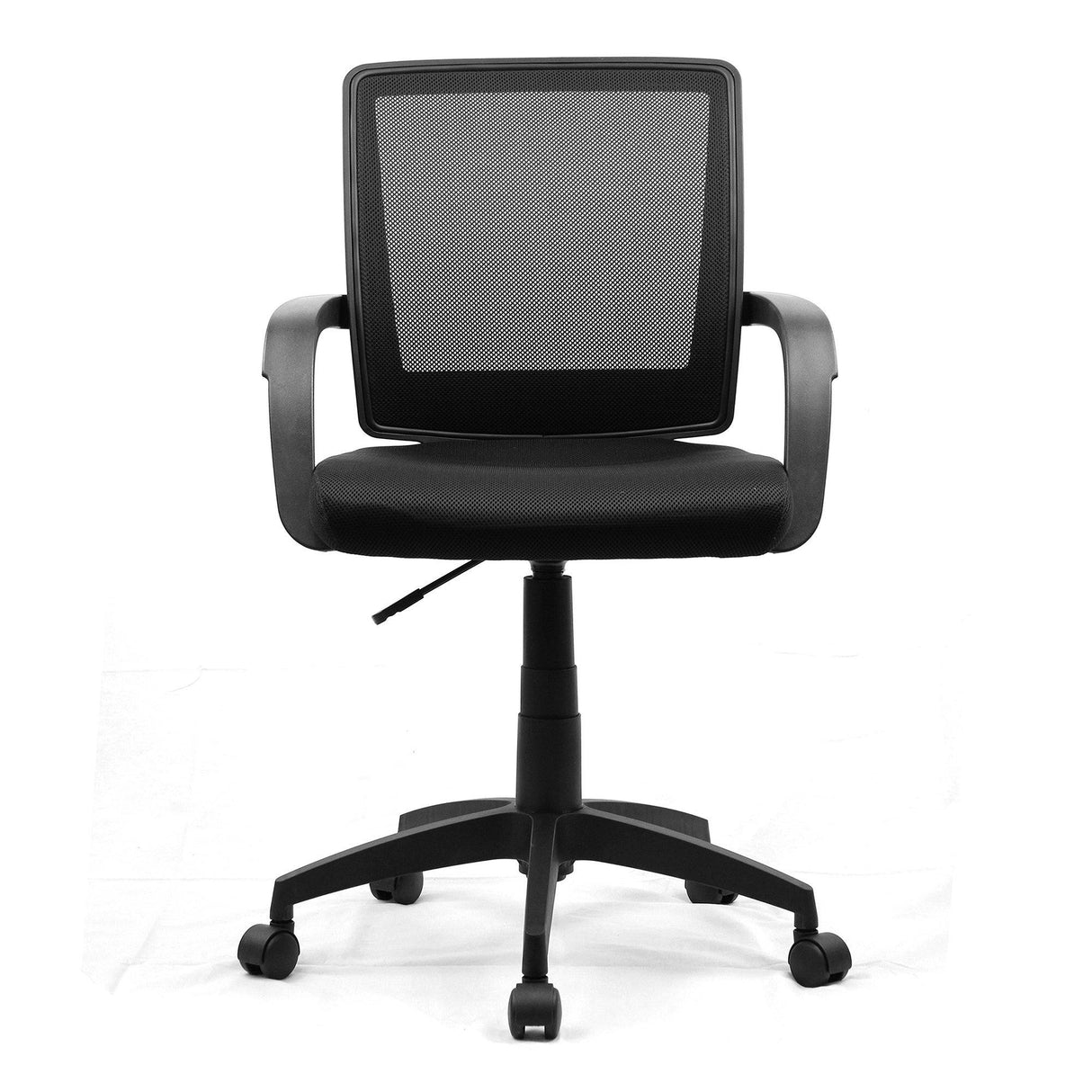 Nautilus Designs Beta Medium Back Mesh Chair with Contoured Back and Upholstered Black Fabric Seat with Waterfall Front - Black