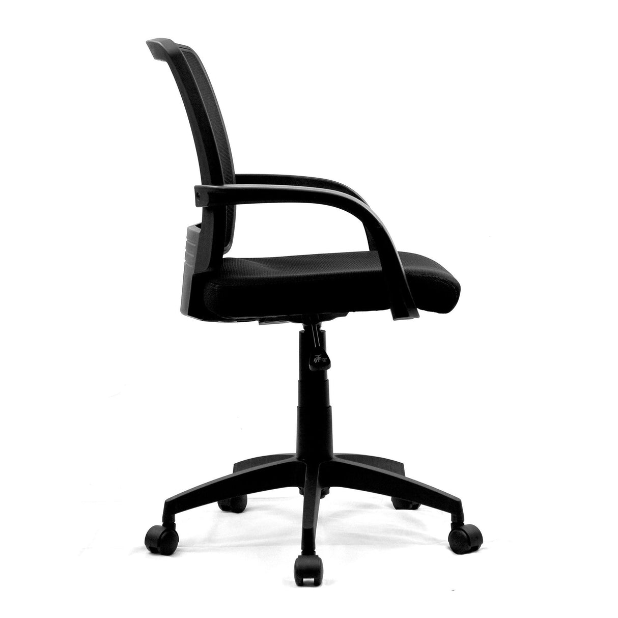 Nautilus Designs Beta Medium Back Mesh Chair with Contoured Back and Upholstered Black Fabric Seat with Waterfall Front - Black