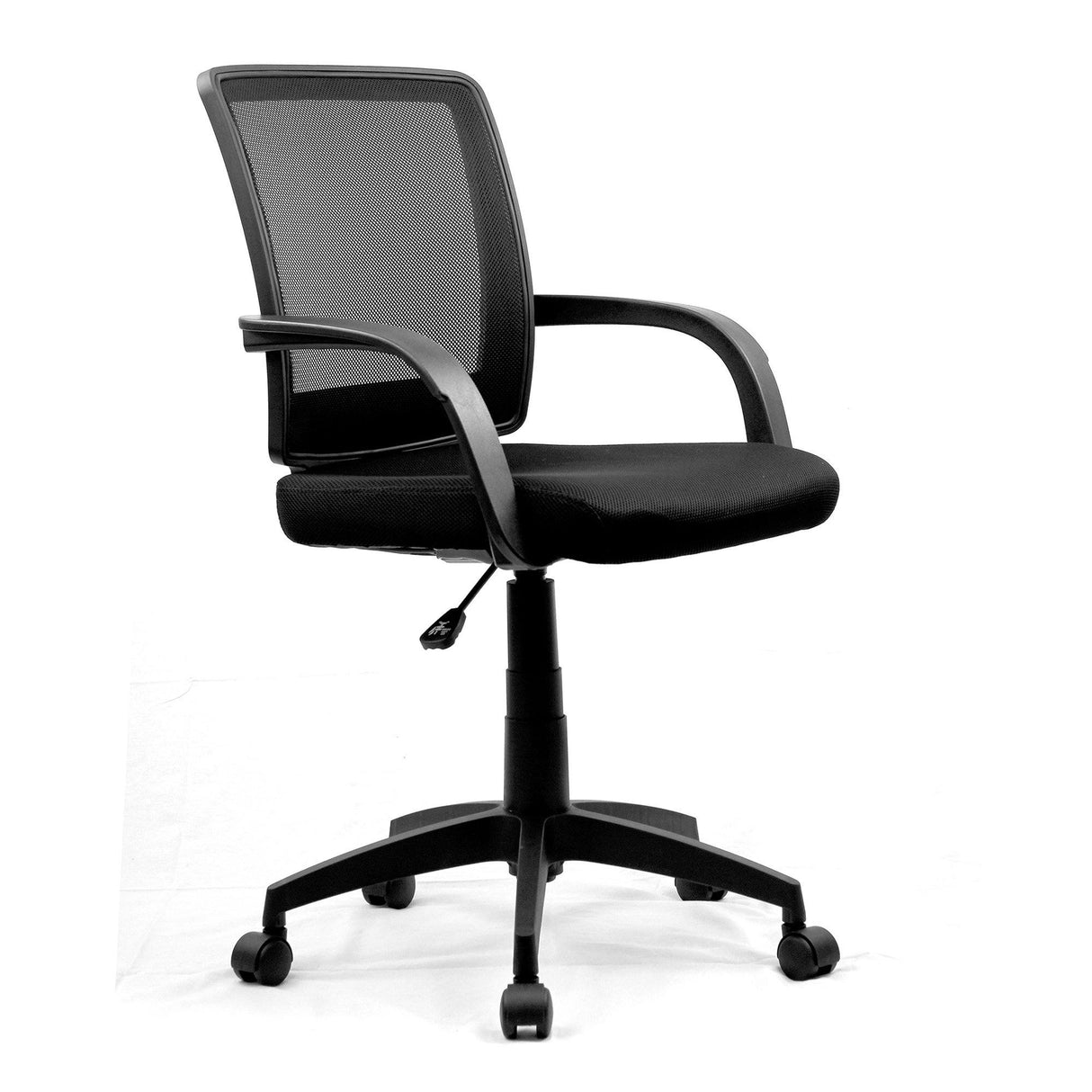 Nautilus Designs Beta Medium Back Mesh Chair with Contoured Back and Upholstered Black Fabric Seat with Waterfall Front - Black