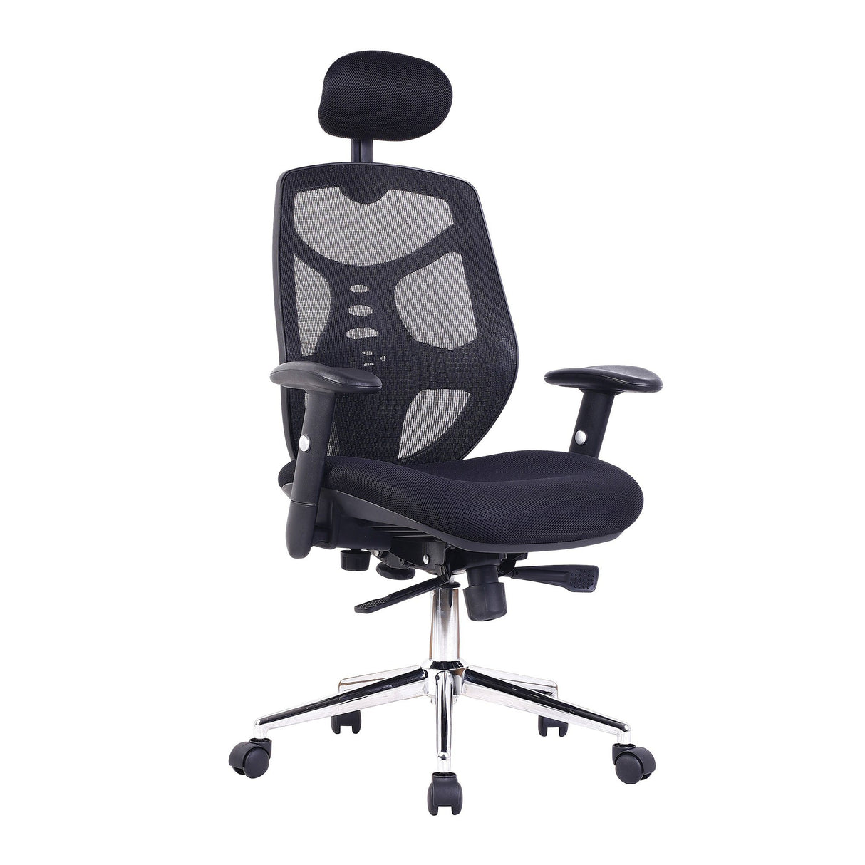 Nautilus Designs Polaris High Back Mesh Synchronous Executive Armchair with Adjustable Headrest and Chrome Base - Black