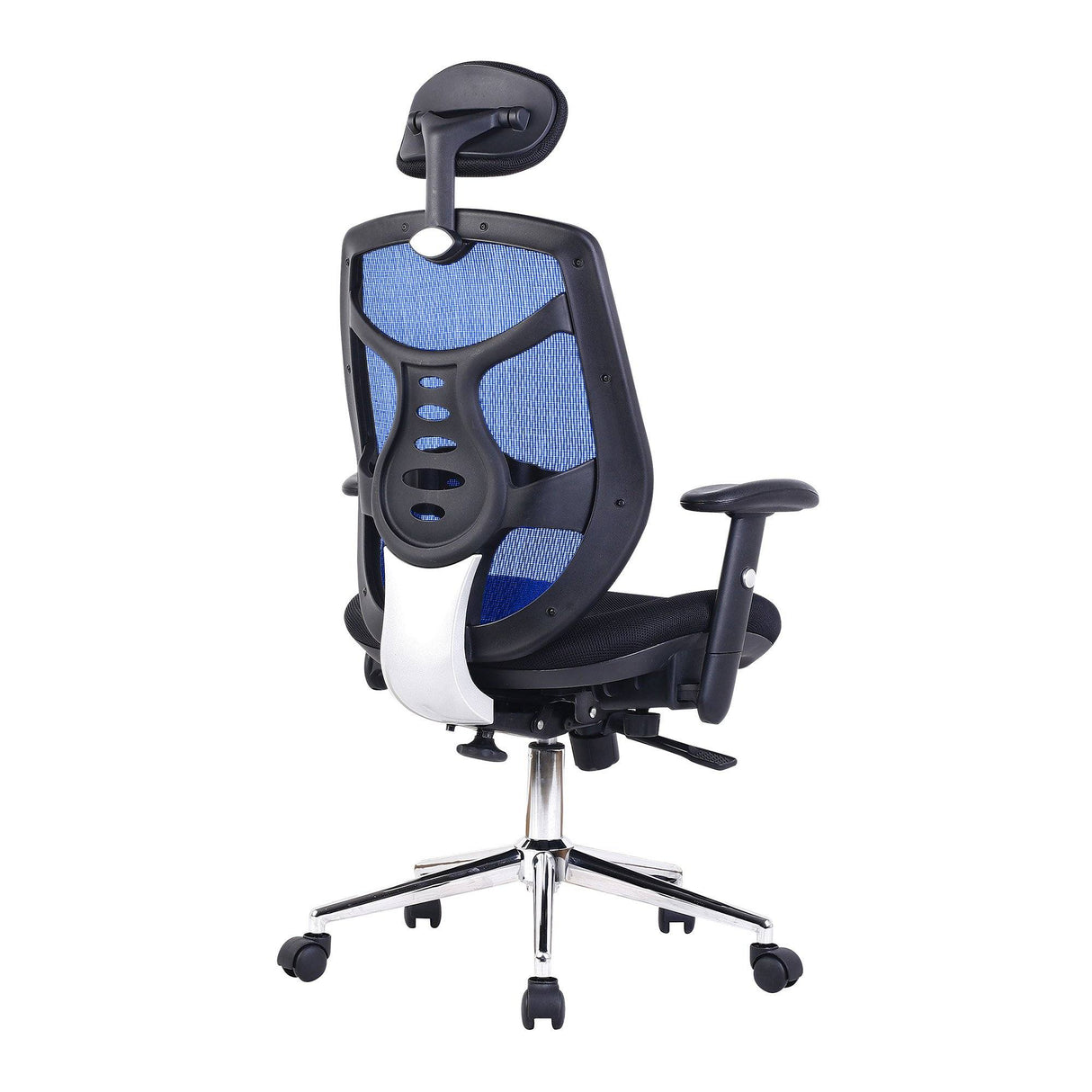 Nautilus Designs Polaris High Back Mesh Synchronous Executive Armchair with Adjustable Headrest and Chrome Base - Blue/Black