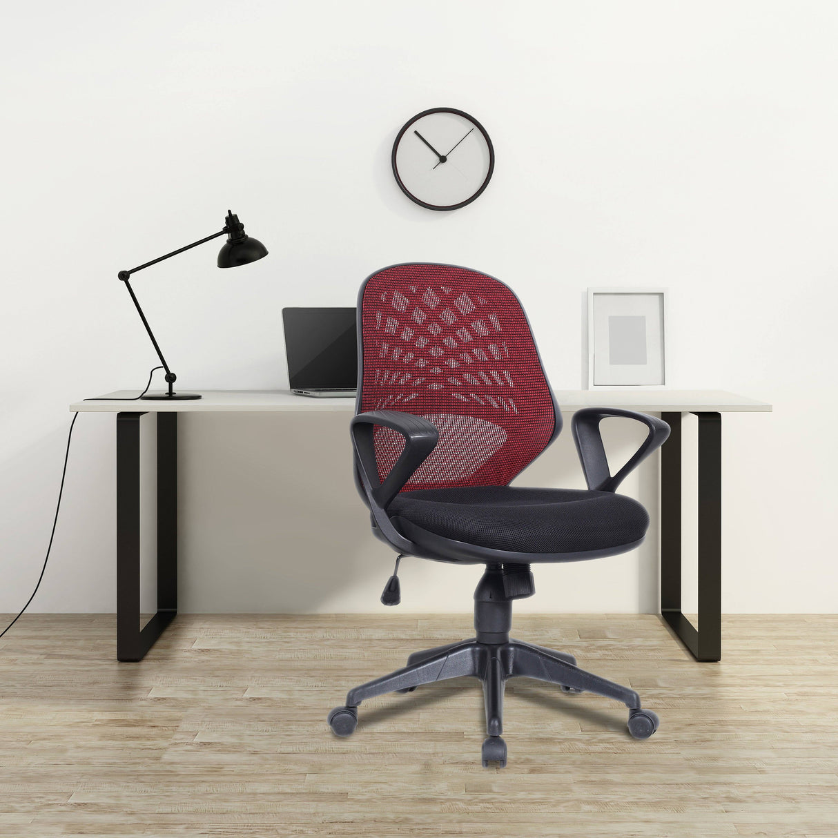 Nautilus Designs Lattice Mesh Back Operator Armchair with Fluted Black Nylon Base - Wine