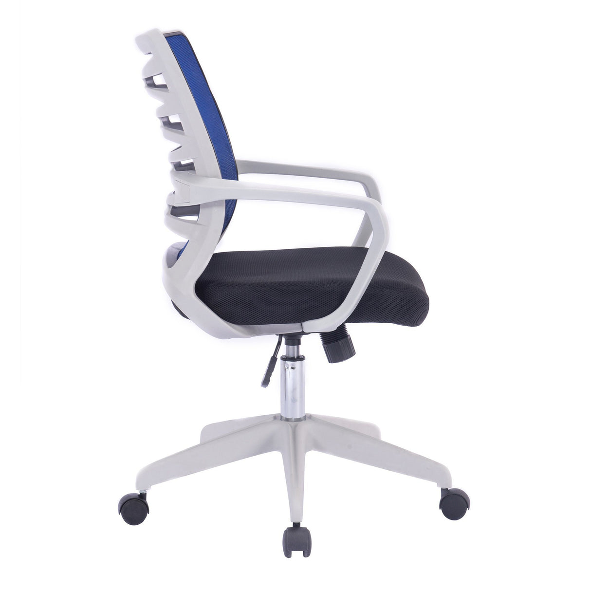 Nautilus Designs Spyro Designer Mesh Armchair with White Frame and Detailed Back Panelling - Blue