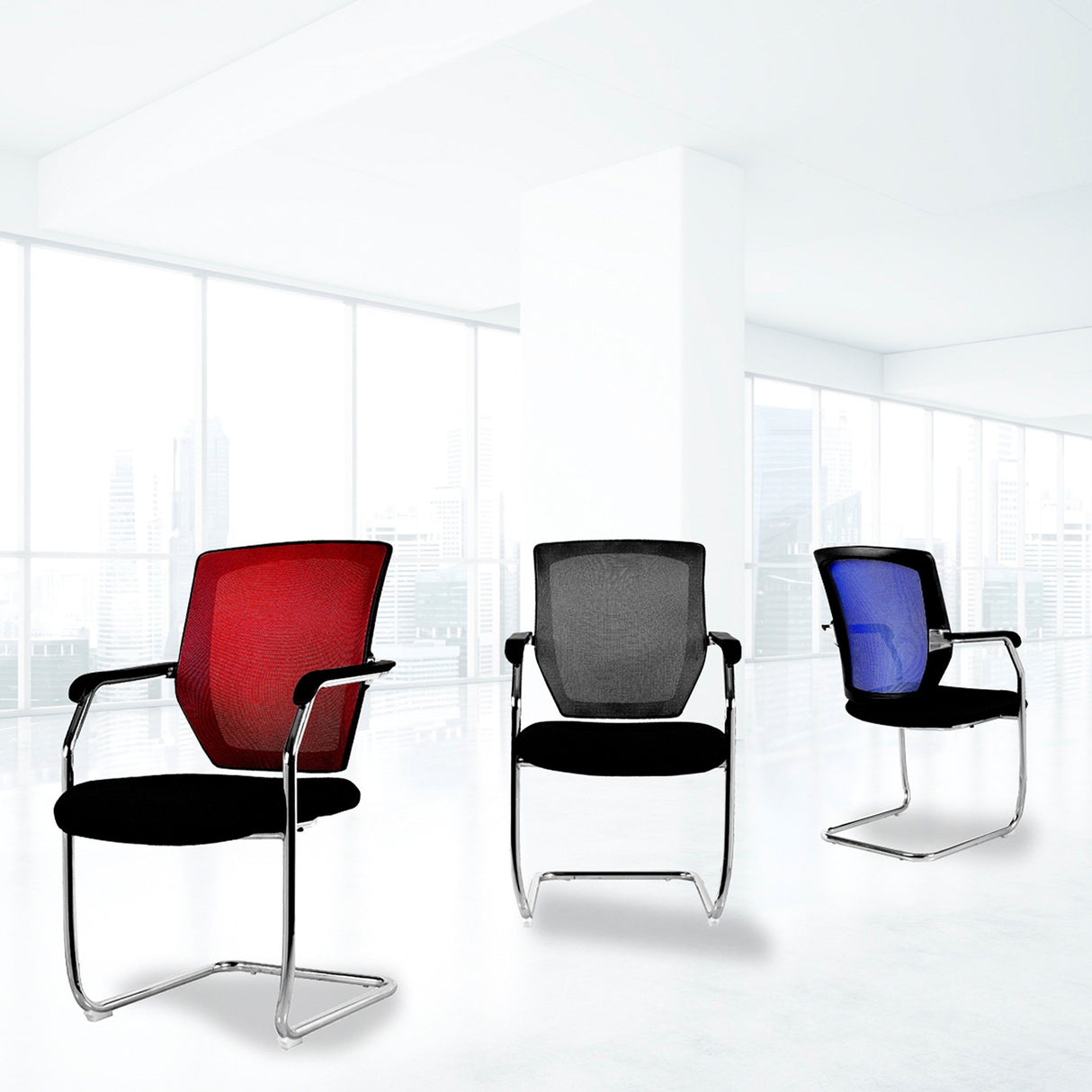 Nautilus Designs Nexus Medium Back Two Tone Designer Mesh Visitor Chair with Sculptured Lumbar, Spine Support and Integrated Armrests - Red