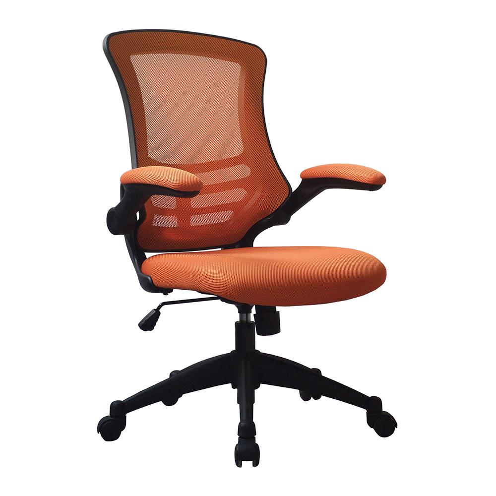 Nautilus Designs Luna Designer Medium Back Mesh Chair with Folding Arms - Orange