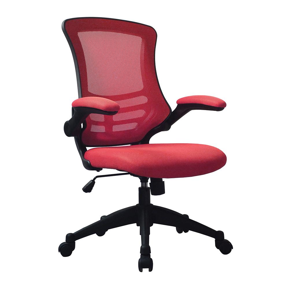 Nautilus Designs Luna Designer Medium Back Mesh Chair with Folding Arms - Red