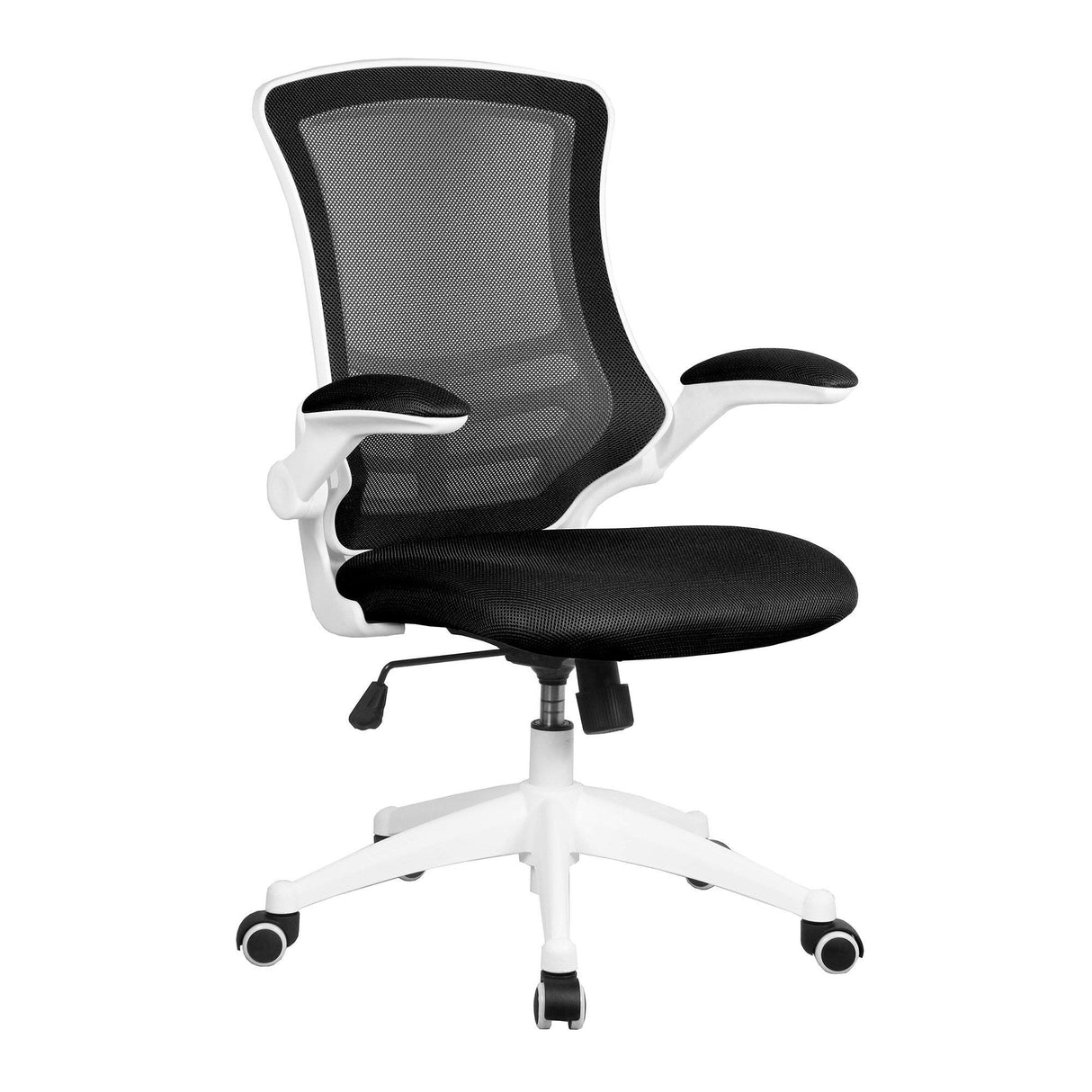 Nautilus Designs Luna Designer Medium Back Mesh Chair with White Shell and Folding Arms - Black