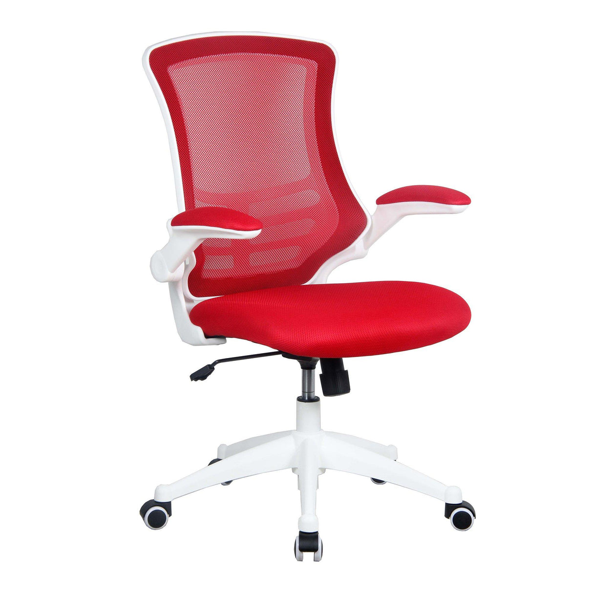 Nautilus Designs Luna Designer Medium Back Mesh Chair with White Shell and Folding Arms - Red