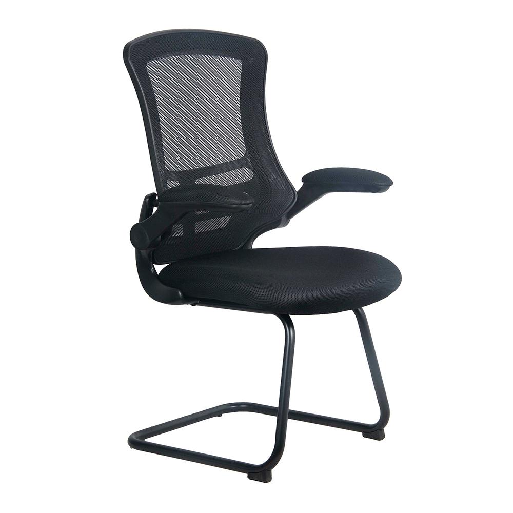 Nautilus Designs Luna Designer Medium Back Mesh Cantilever Chair with Black Shell, Black Frame and Folding Arms - Black