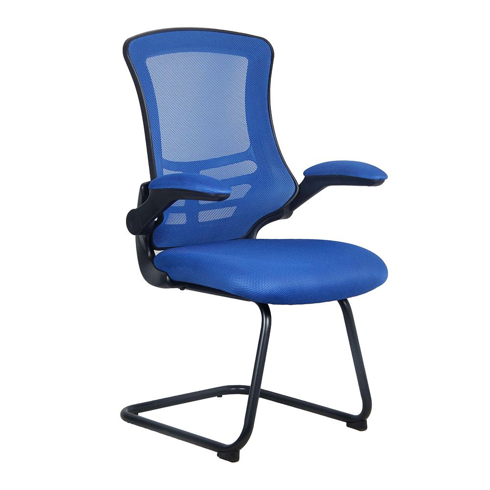 Nautilus Designs Luna Designer Medium Back Mesh Cantilever Chair with Black Shell, Black Frame and Folding Arms - Blue