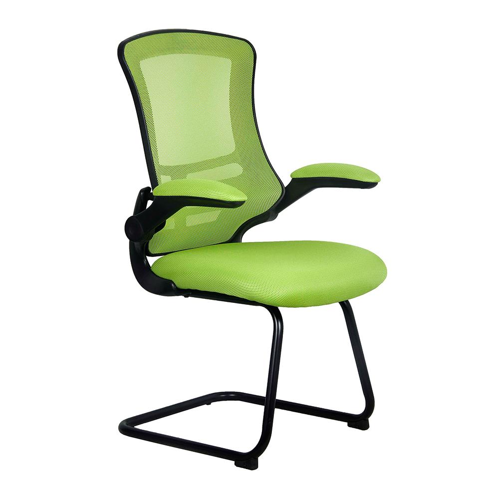 Nautilus Designs Luna Designer Medium Back Mesh Cantilever Chair with Black Shell, Black Frame and Folding Arms - Green