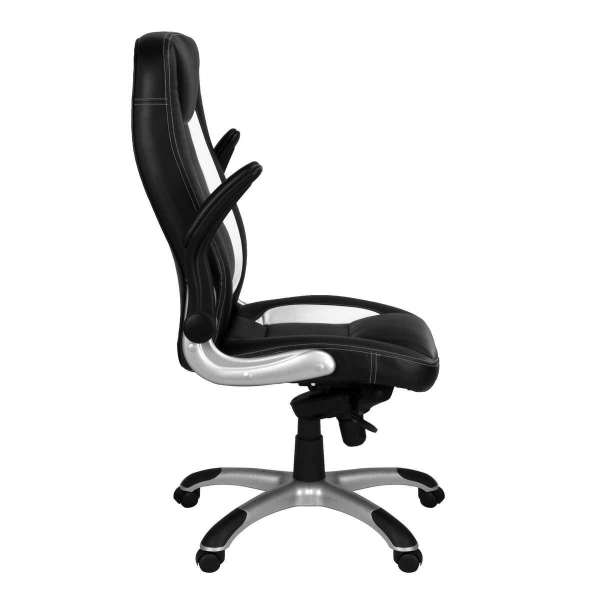 Nautilus Designs Friesian High Back Executive Chair with Folding Arms and Satin Chrome Base - Black and White