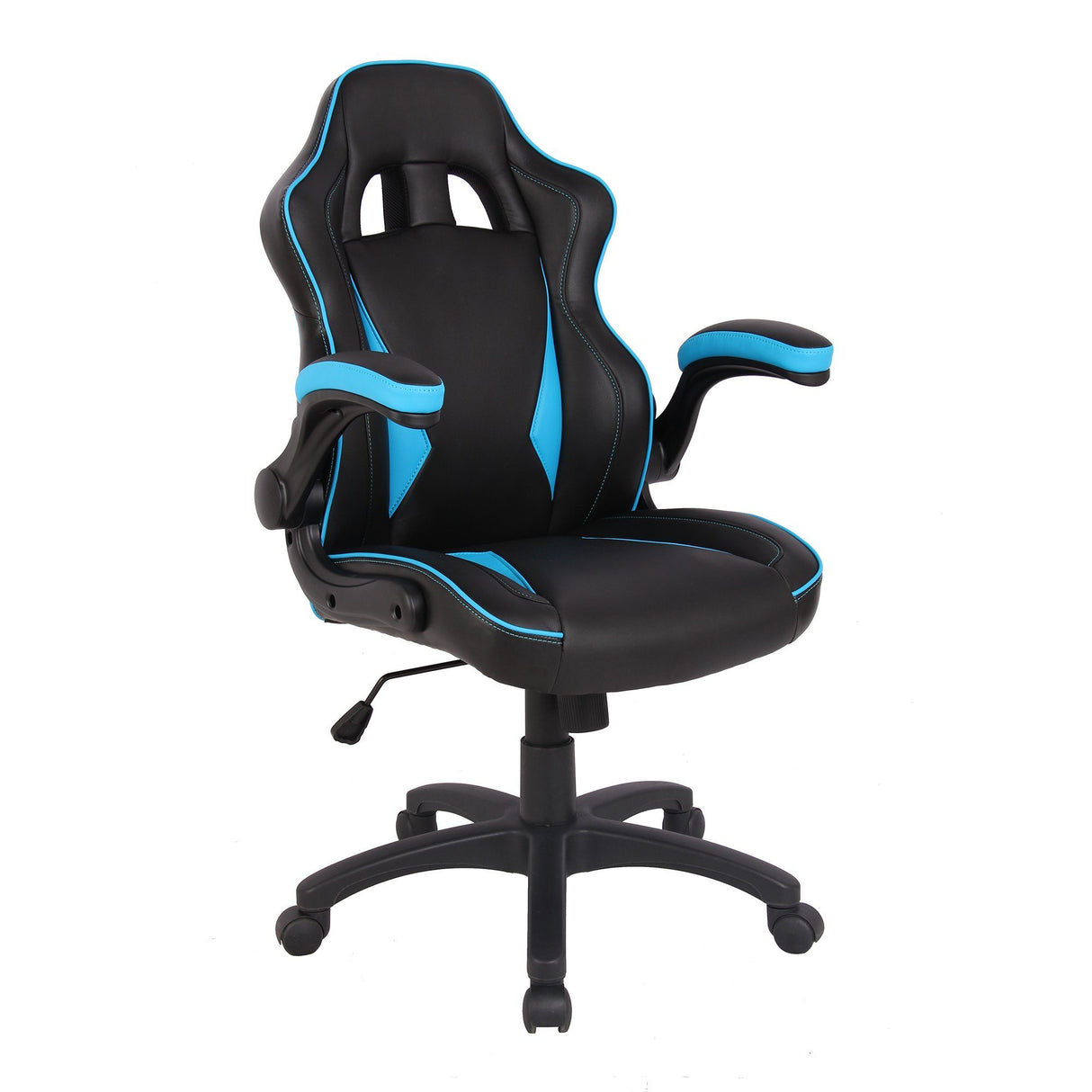 Nautilus Designs Predator Executive Ergonomic Gaming Style Office Chair with Folding Arms, Integral Headrest and Lumbar Support - Black/Blue