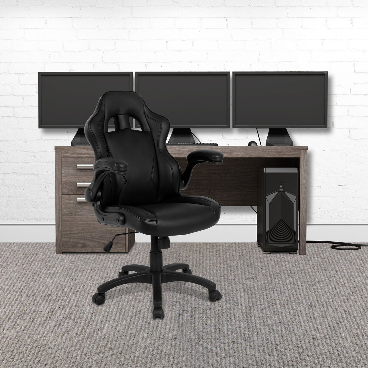 Nautilus Designs Predator Executive Ergonomic Gaming Style Office Chair with Folding Arms, Integral Headrest and Lumbar Support - Black