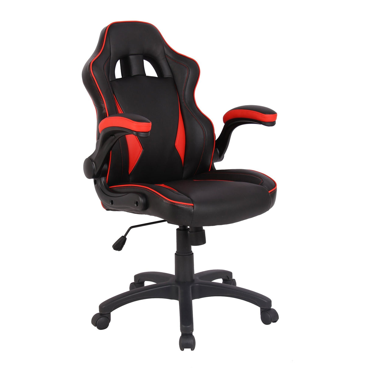 Nautilus Designs Predator Executive Ergonomic Gaming Style Office Chair with Folding Arms, Integral Headrest and Lumbar Support - Black/Red