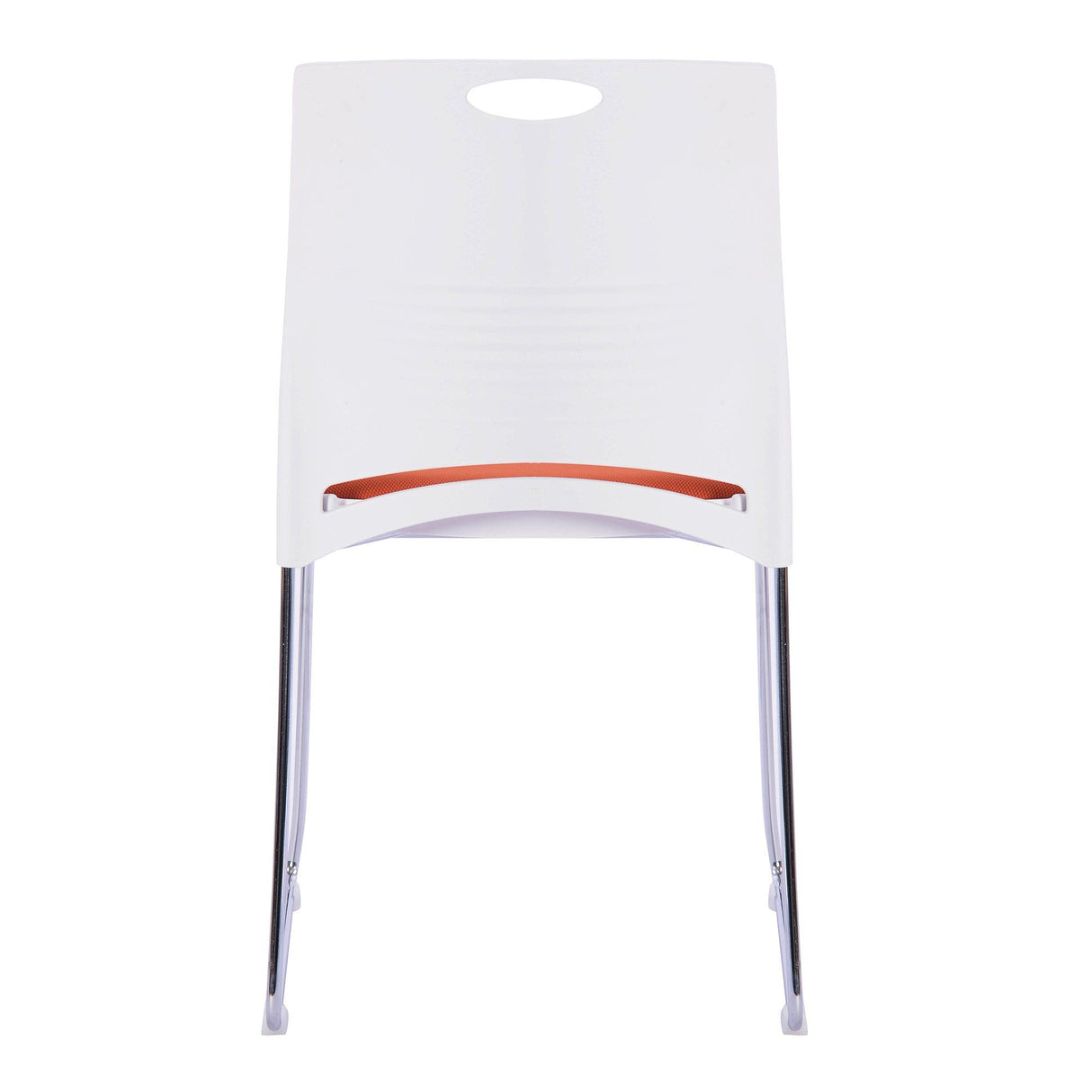 Nautilus Designs Kore Stylish Stackable Chrome Frame Chair with Padded Upholstered Seat, White Shell and Hand Hole in Backrest - 2 per Box -Orange