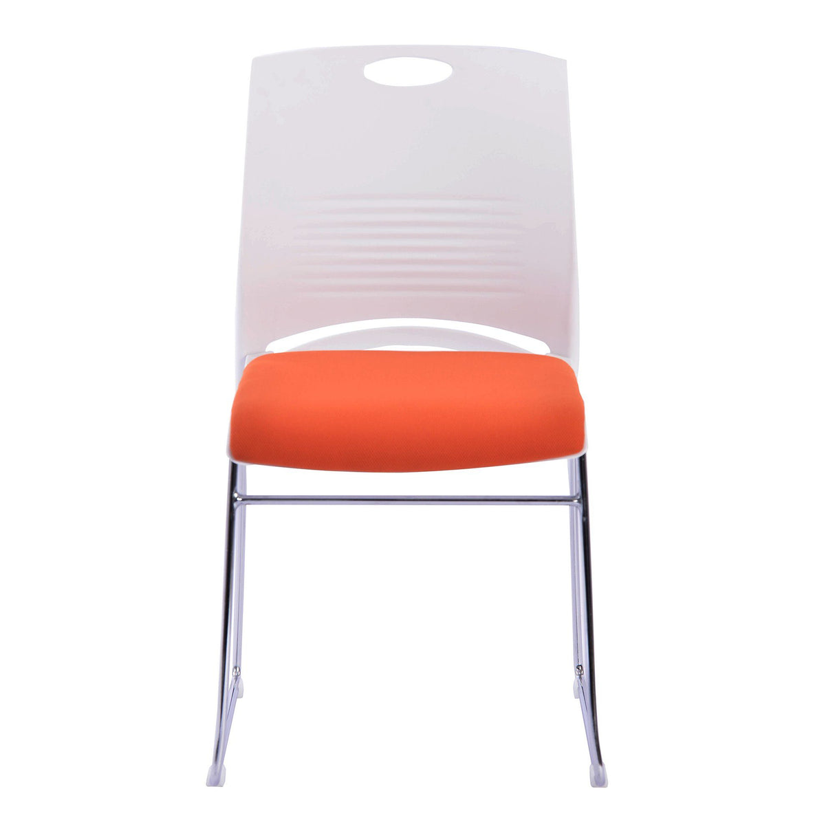 Nautilus Designs Kore Stylish Stackable Chrome Frame Chair with Padded Upholstered Seat, White Shell and Hand Hole in Backrest - 2 per Box -Orange