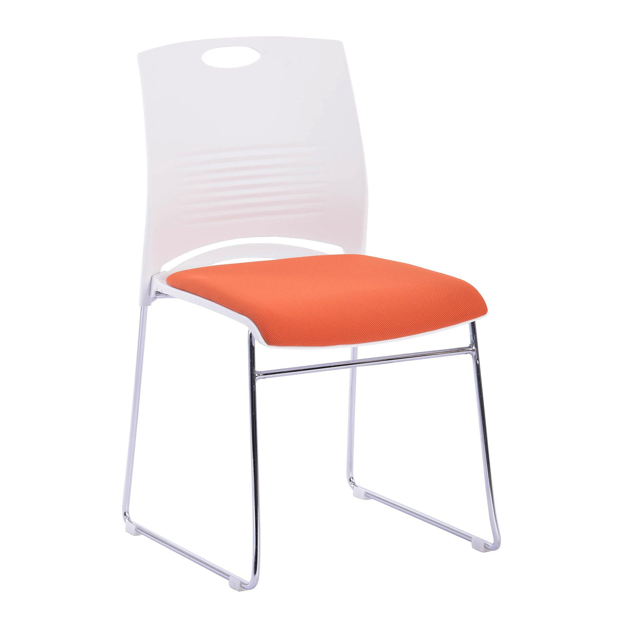 Nautilus Designs Kore Stylish Stackable Chrome Frame Chair with Padded Upholstered Seat, White Shell and Hand Hole in Backrest - 2 per Box -Orange