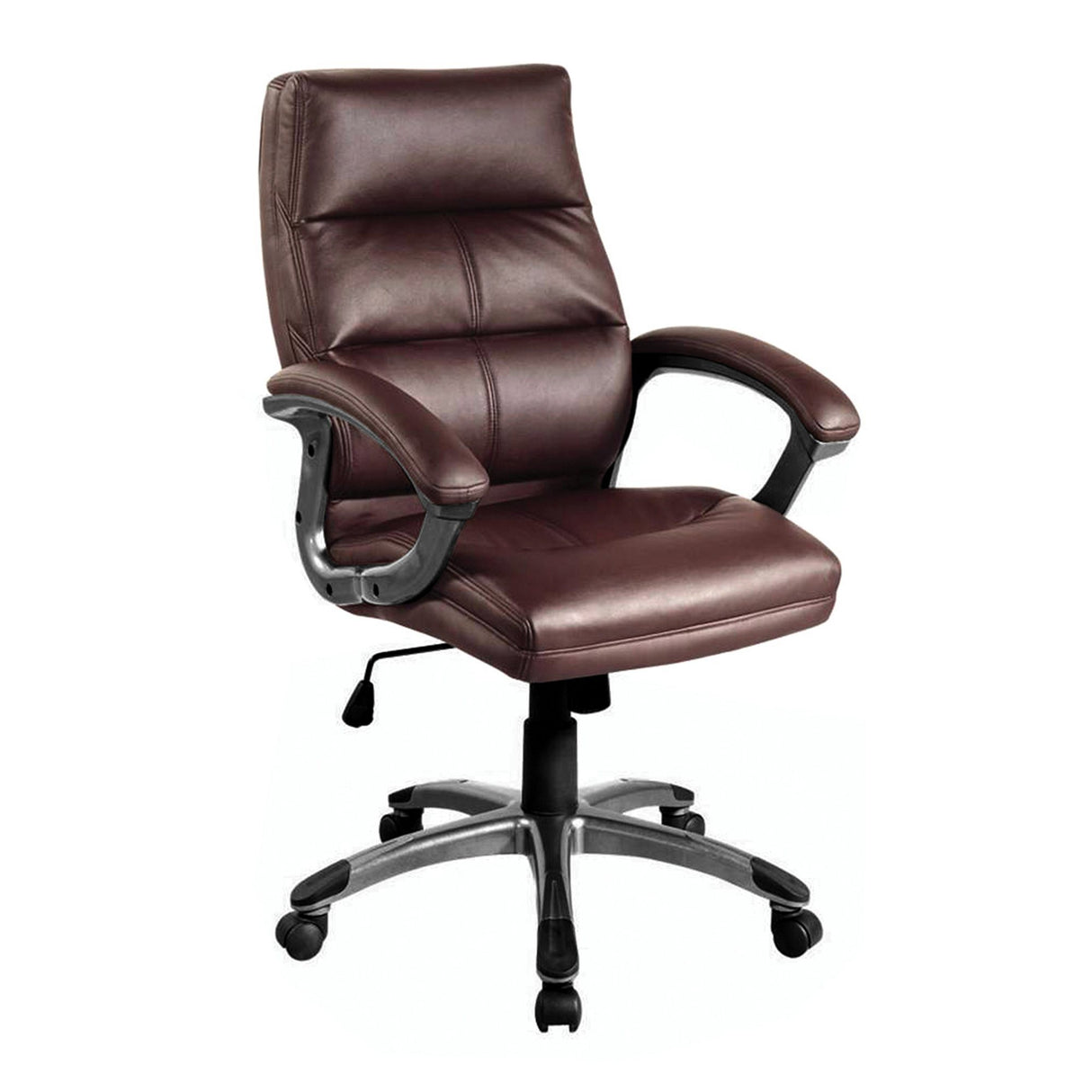 Nautilus Designs Greenwich High Back Leather Effect Executive Armchair with Silver Detailed Black Nylon Base - Cherry Brown